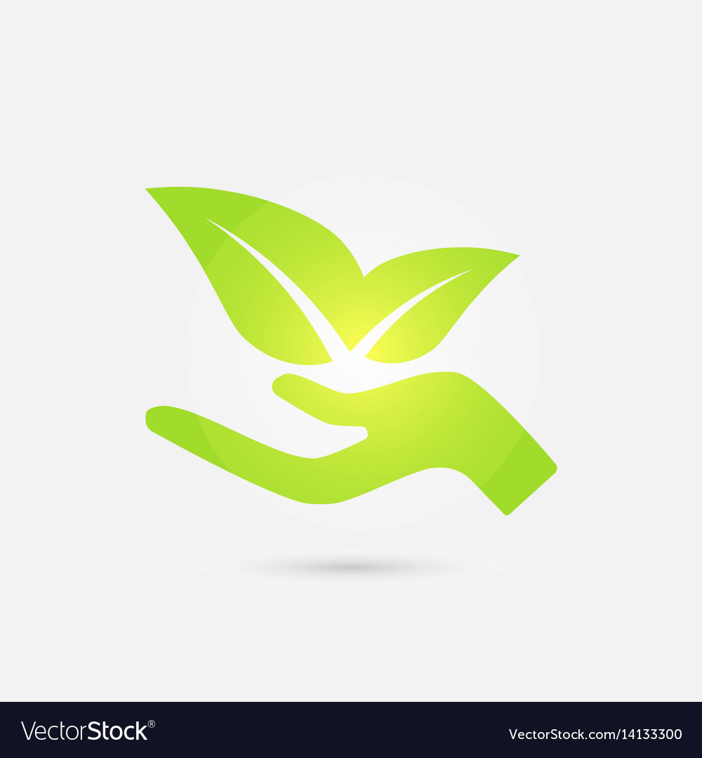 Ecological icon human hand growing green leaves