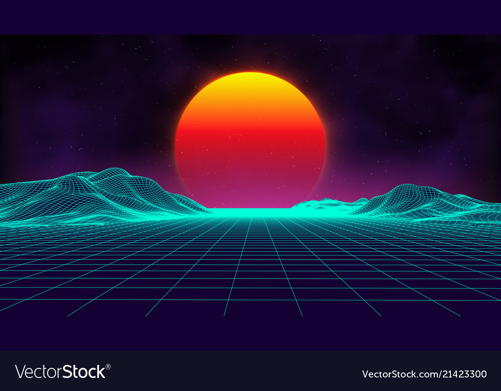 Retro background futuristic landscape 1980s style Vector Image