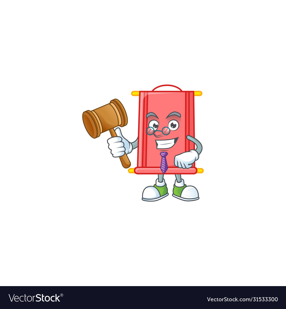 Smart judge chinese red scroll in mascot cartoon