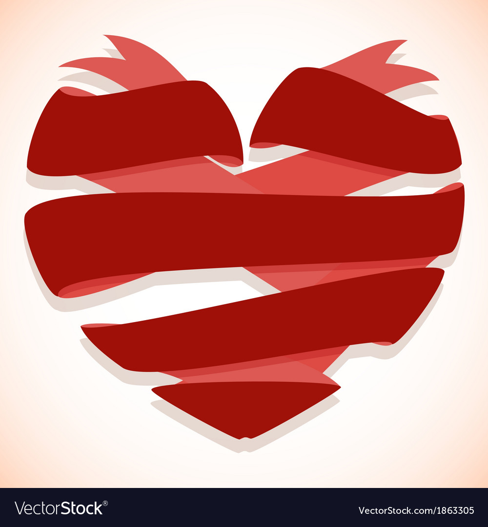 Red ribbon banner in the shape of heart