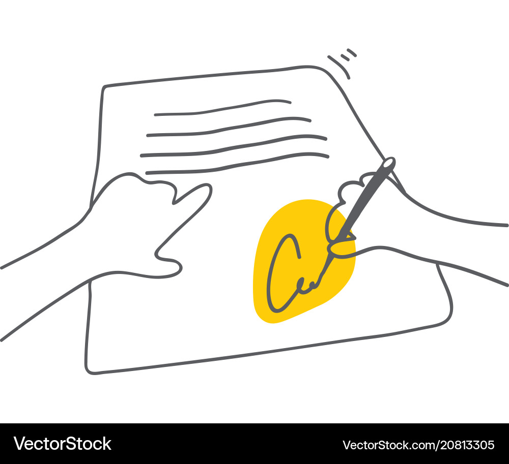 Signing document man with yellow Royalty Free Vector Image