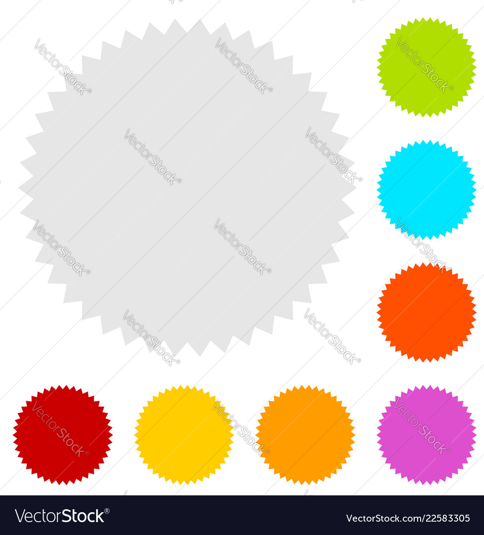 Starburst sunburst badge shape in 8 color w blank Vector Image