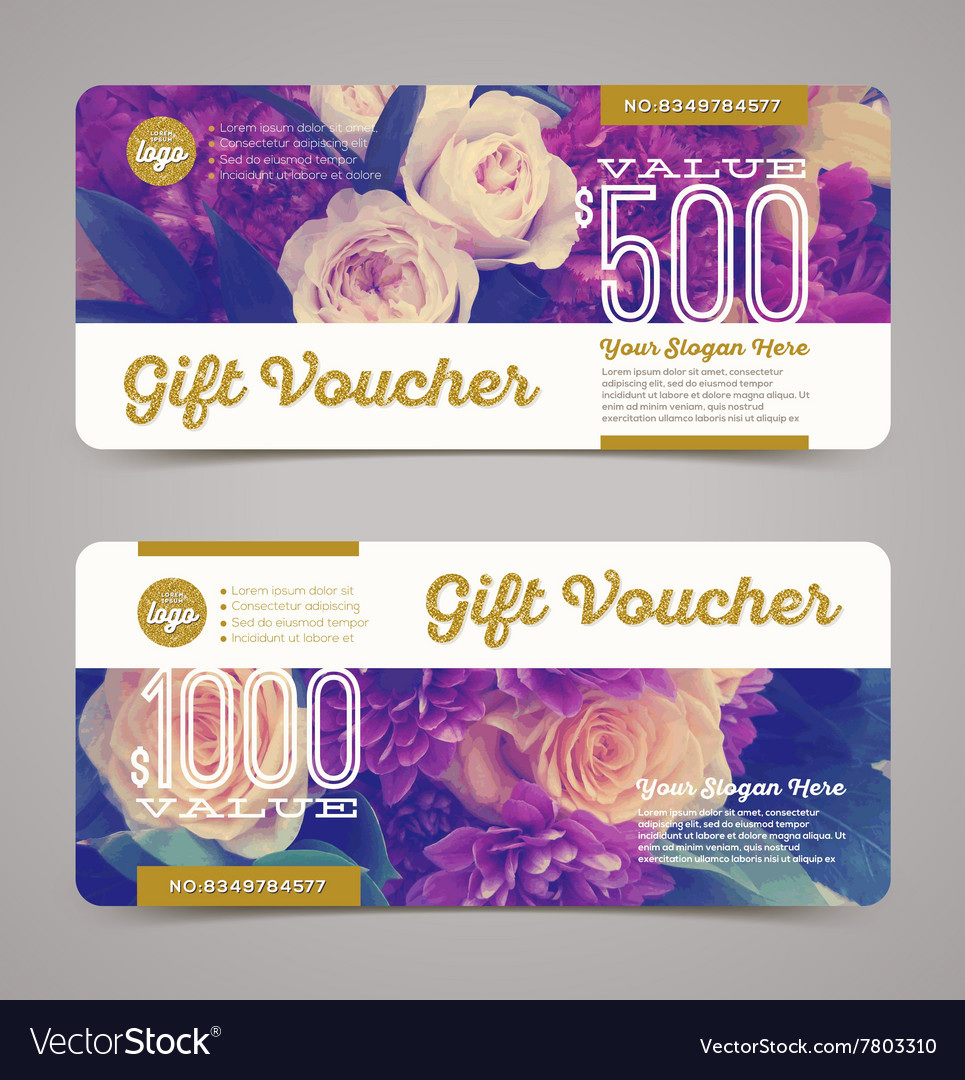 Gift voucher template with floral background Vector Image