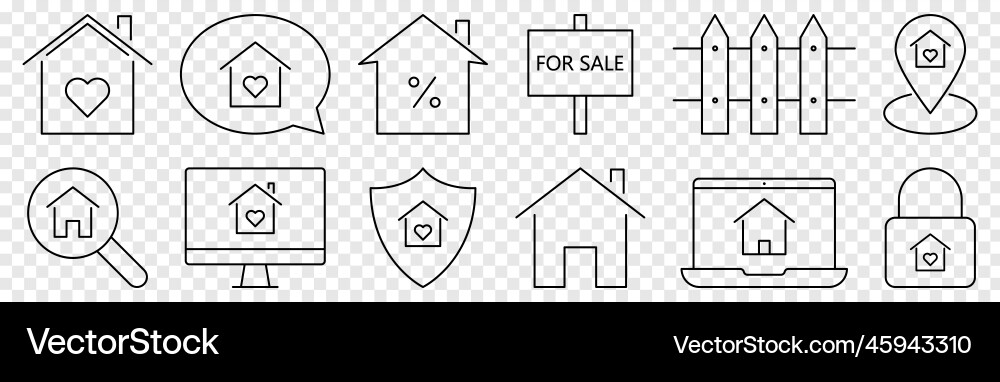Real estate lines icon set isolated Royalty Free Vector