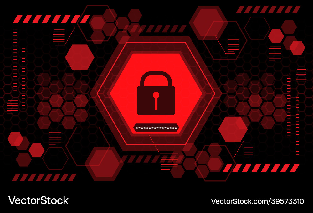 Red computer security display screen hexagon Vector Image