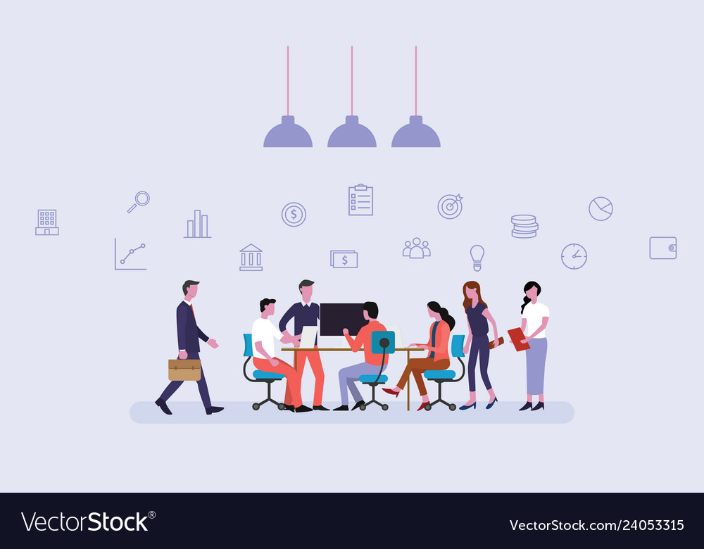 business-team-working-together-in-office-vector-image