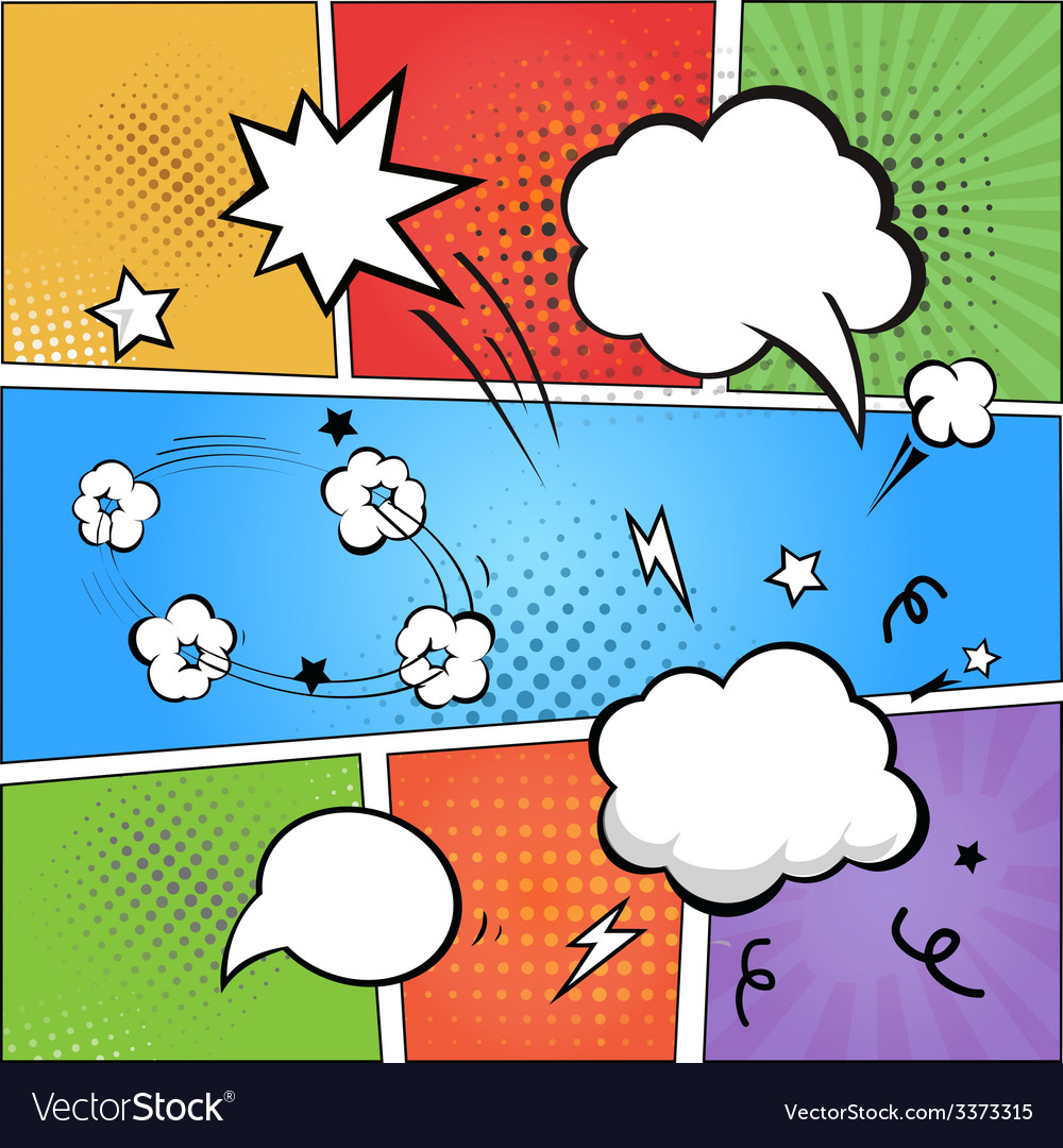 Comic strip and speech bubbles on colorful Vector Image