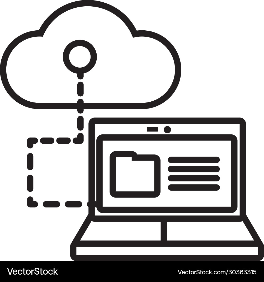 Laptop with folder and cloud computing line style Vector Image