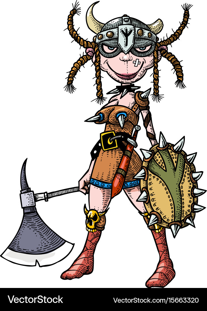 Cartoon image female viking Royalty Free Vector Image