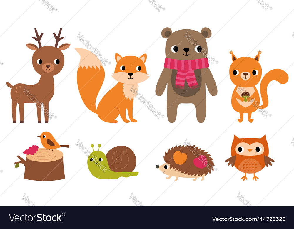 Cute Cartoon Forest Animals Royalty Free Vector Image