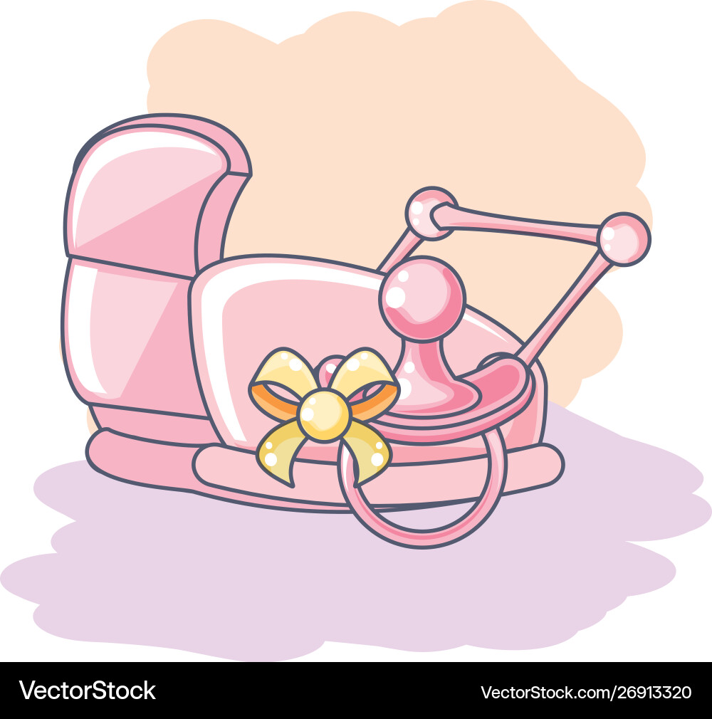 Cute pacifier with baby cart Royalty Free Vector Image