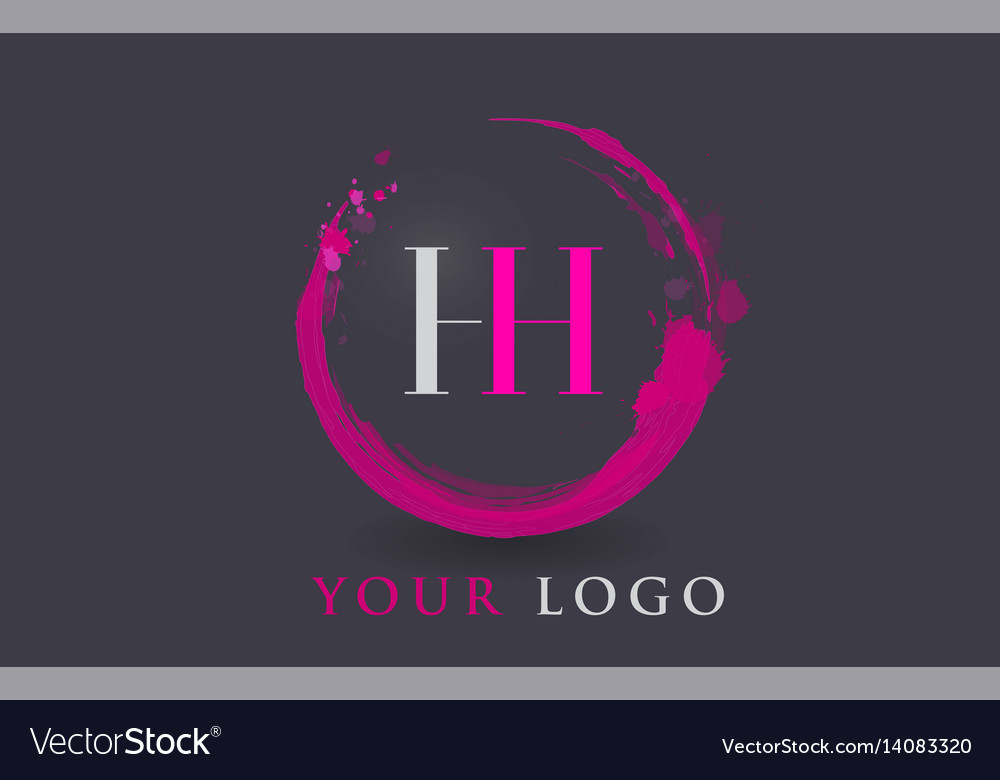 Hh letter logo circular purple splash brush