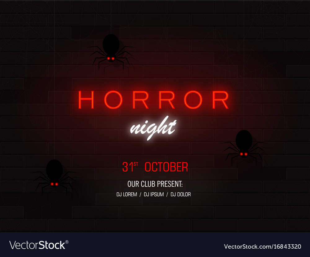 Horror Night Light Banner Modern Neon Billboard Vector Image