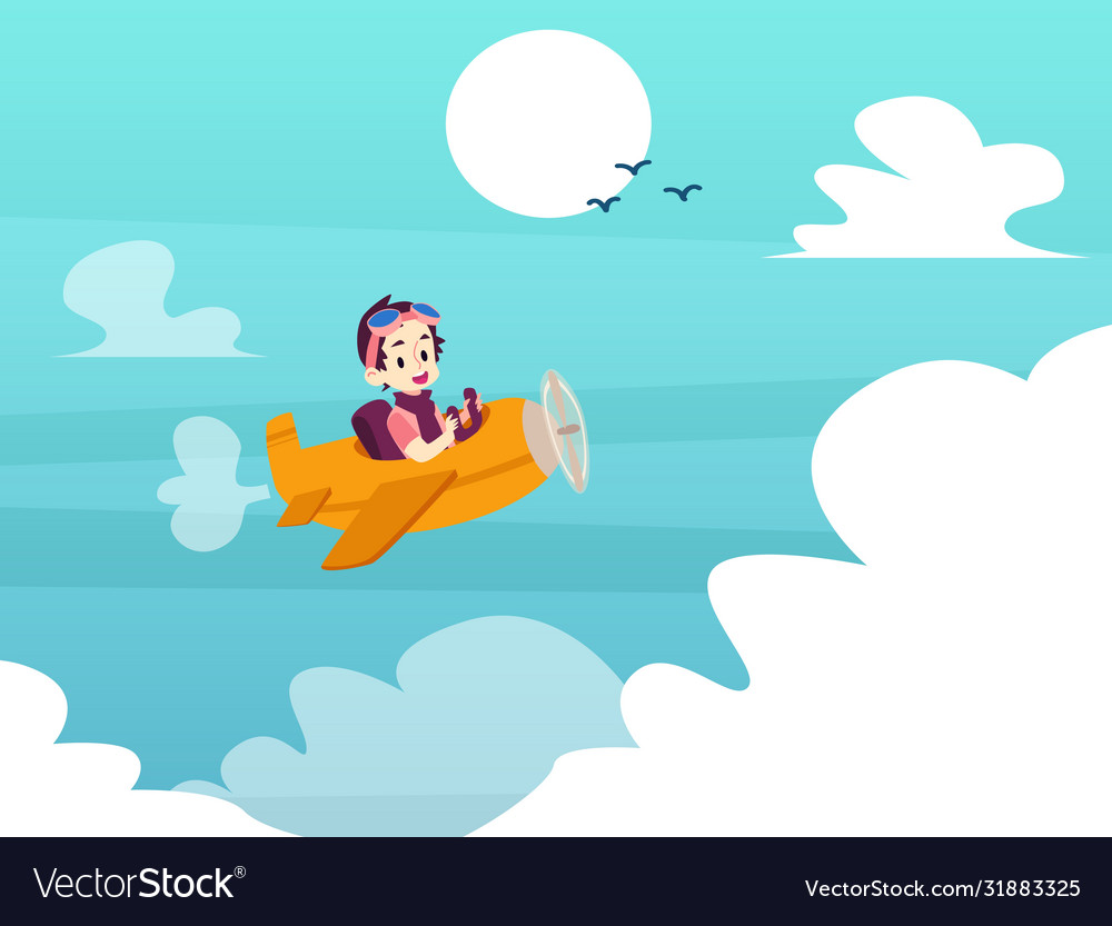 Child pilot - cartoon boy piloting a yellow Vector Image