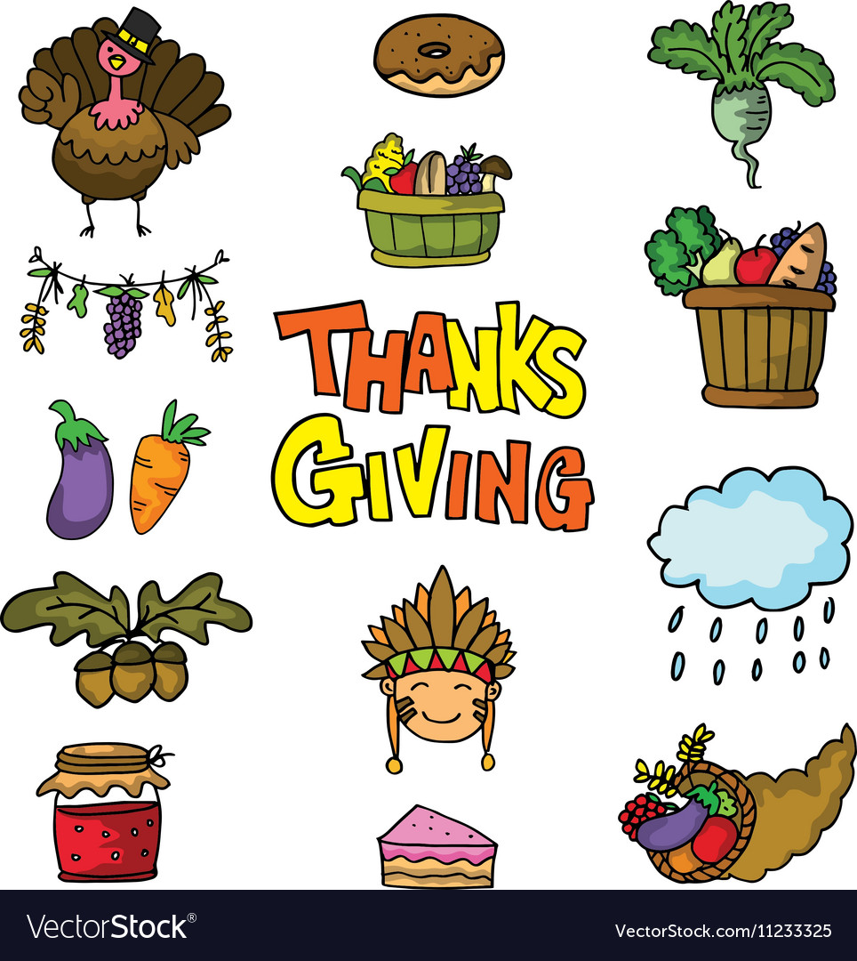 Doodle various thanksgiving element Royalty Free Vector