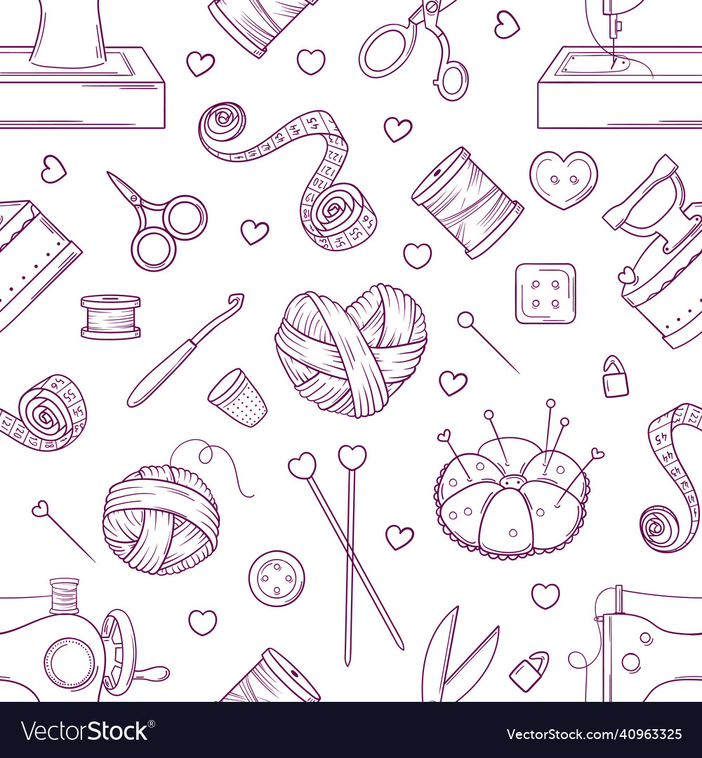 Hand drawn seamless pattern with objects