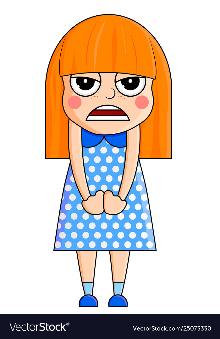 Cute cartoon girl with angry emotions