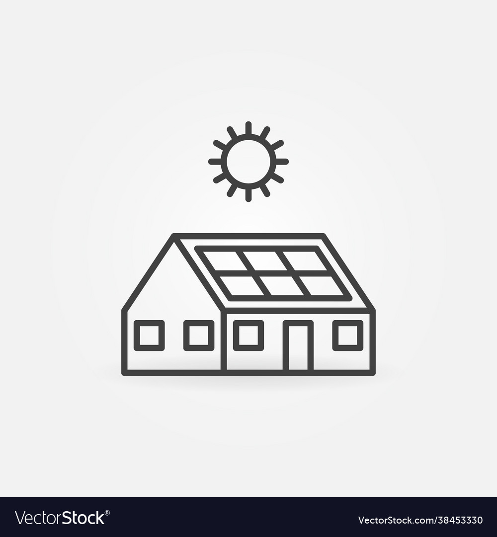 Haus mit Solarpanel auf Roline-Ikone Sonne