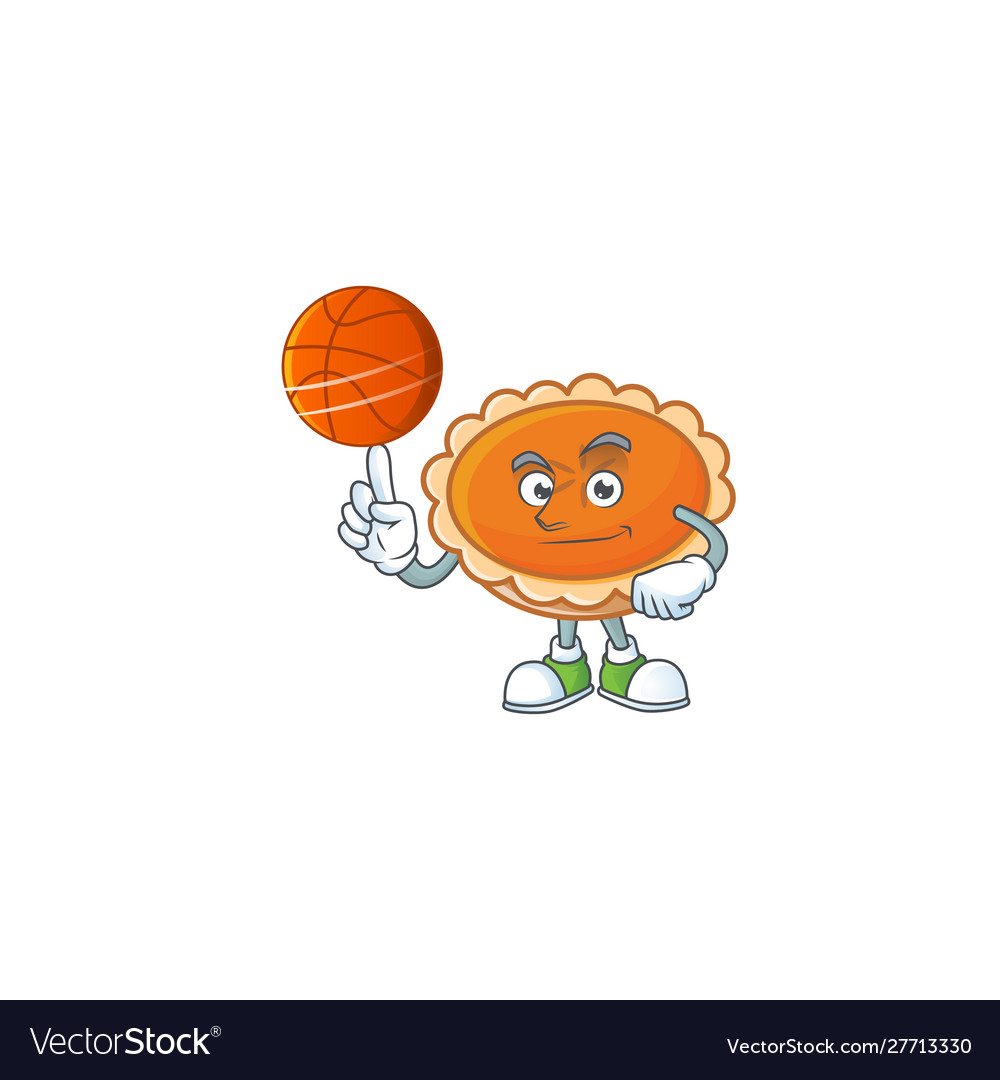 Pastry orange pie character mascot with holding