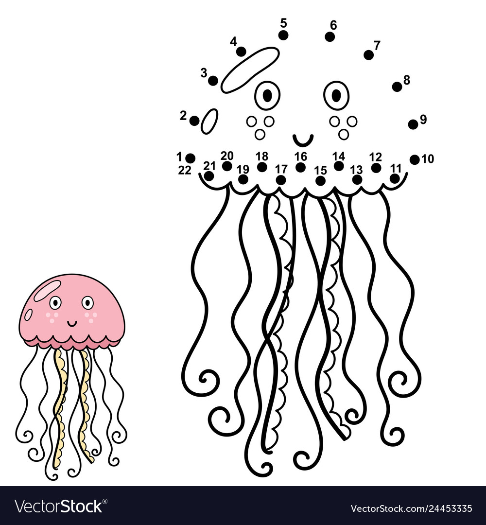 Connect The Dots And Draw A Cute Jellyfish Vector Image