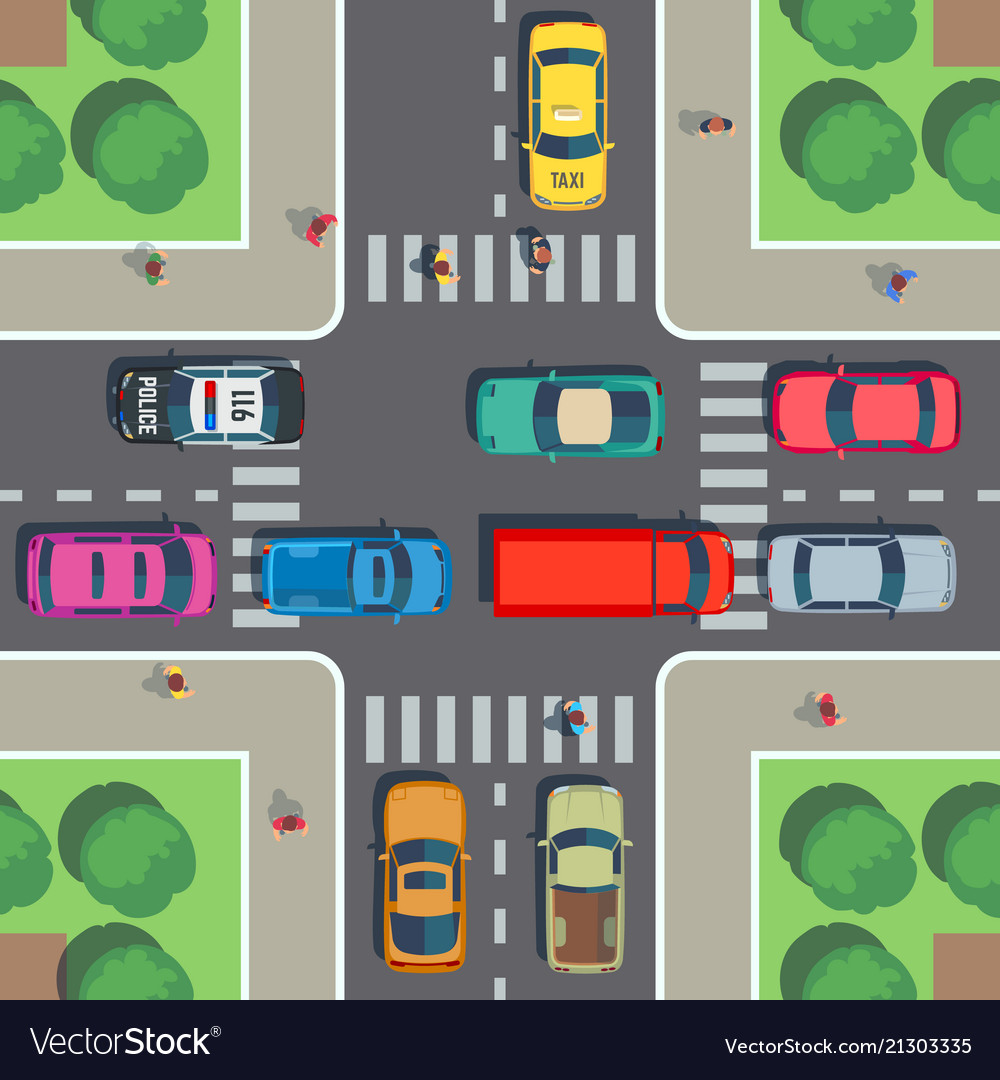 Crossroad top view road intersection with Vector Image