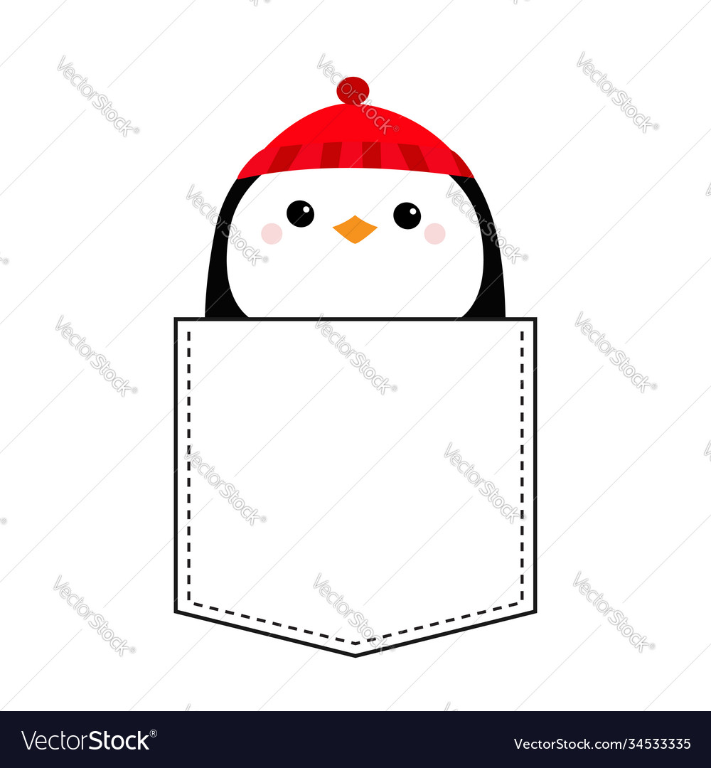 Penguin head face red hat t-shirt pocket merry