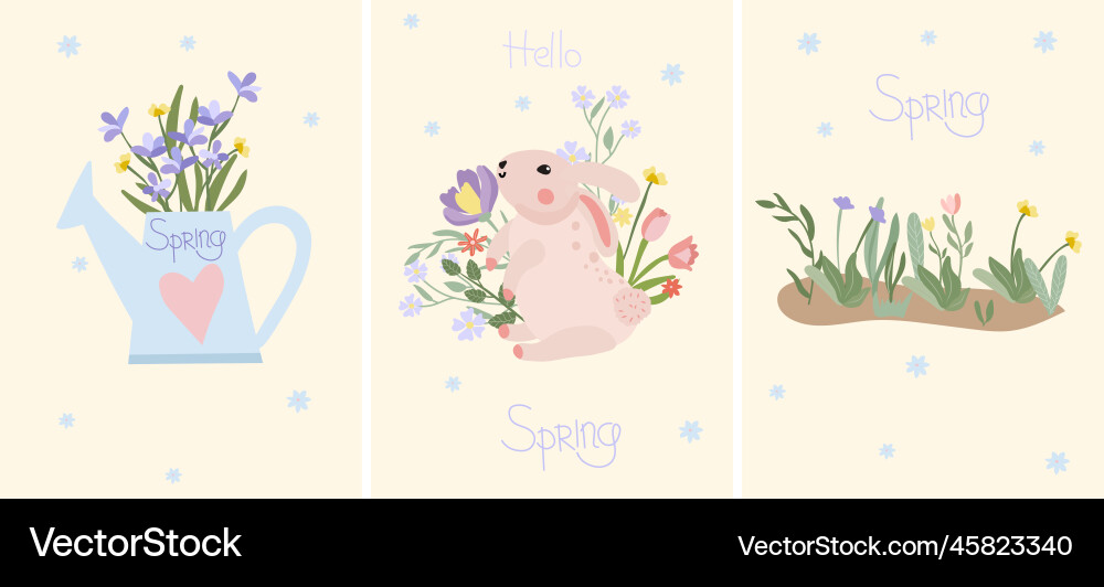 A combo of bright spring compositions with flowers