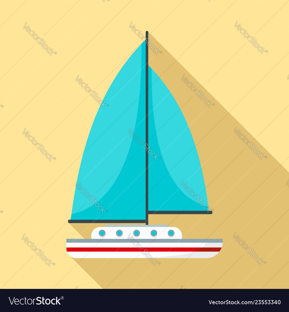 Blue sail boat icon flat style Royalty Free Vector Image