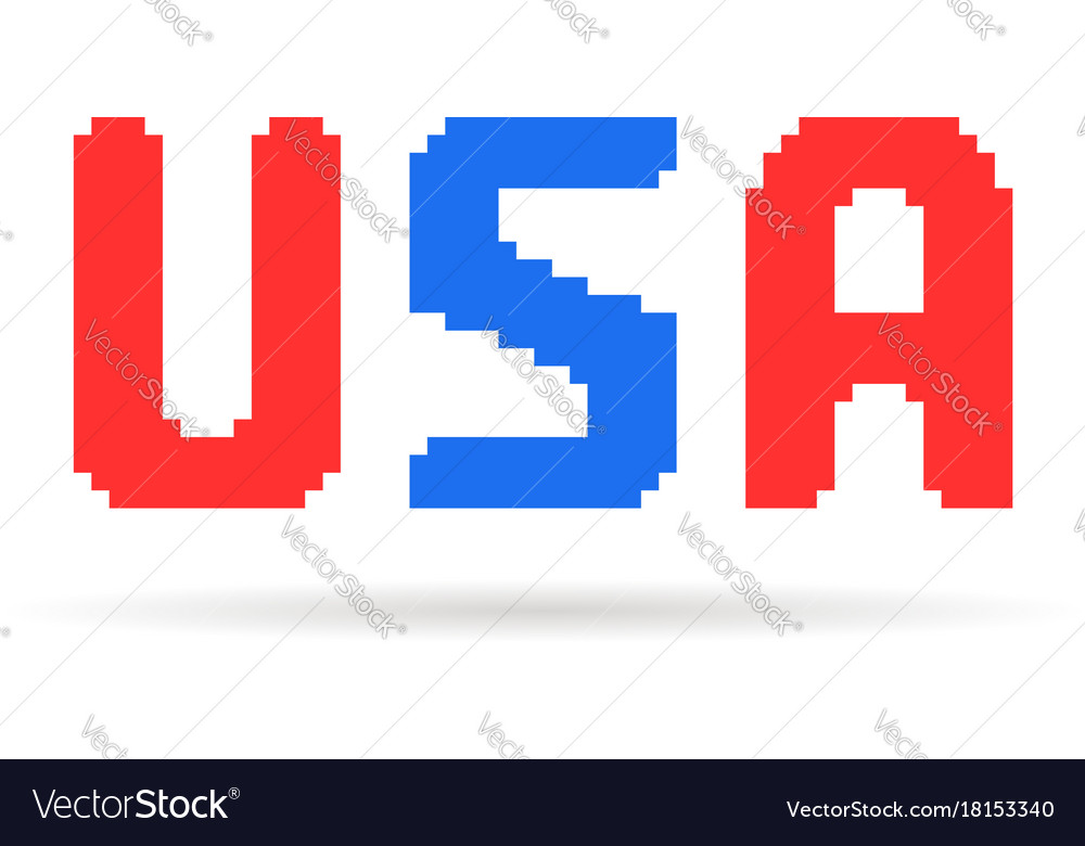 Roter und blauer Pixel art usa text