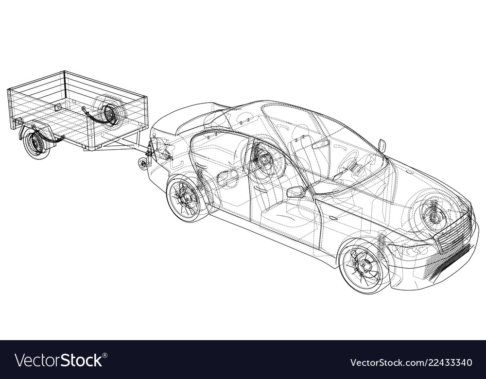 Sedan With Open Trailer Sketch Royalty Free Vector Image