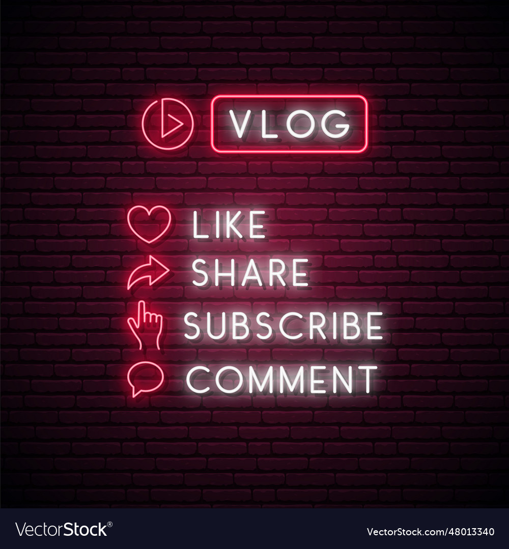 Vlog neon sign set of glowing icons