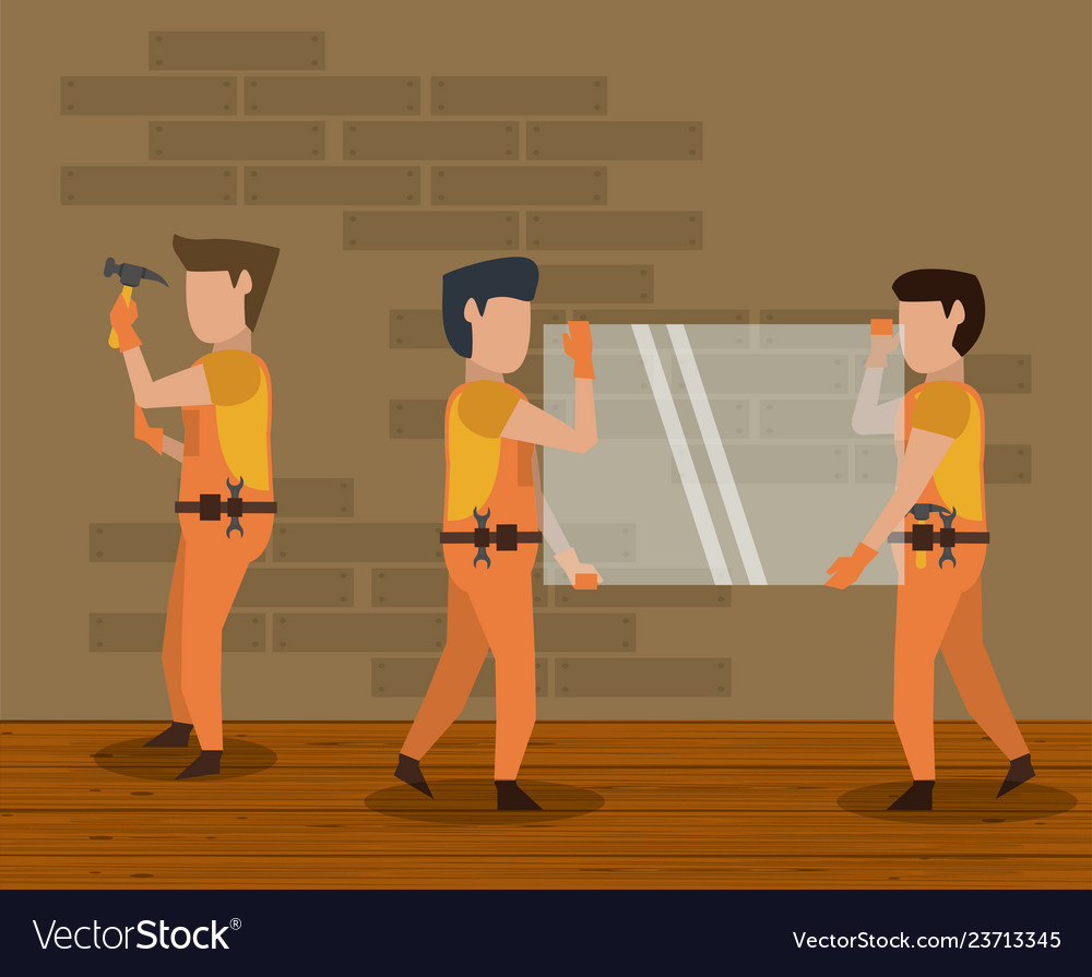 Construction House Workers Royalty Free Vector Image