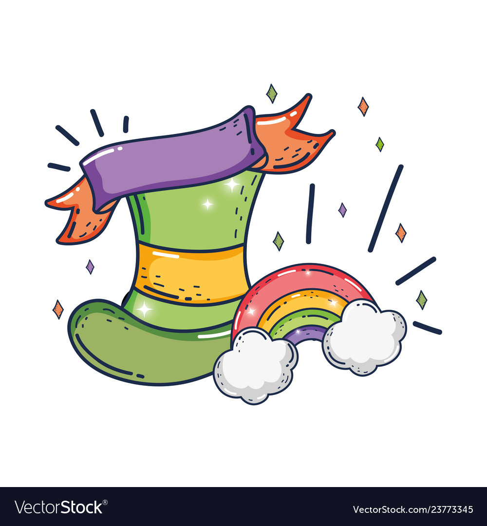 Cute leprechaun hat and rainbow Royalty Free Vector Image