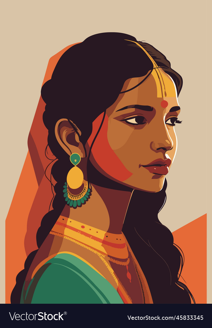 Indian woman in traditional dress in retro style Vector Image