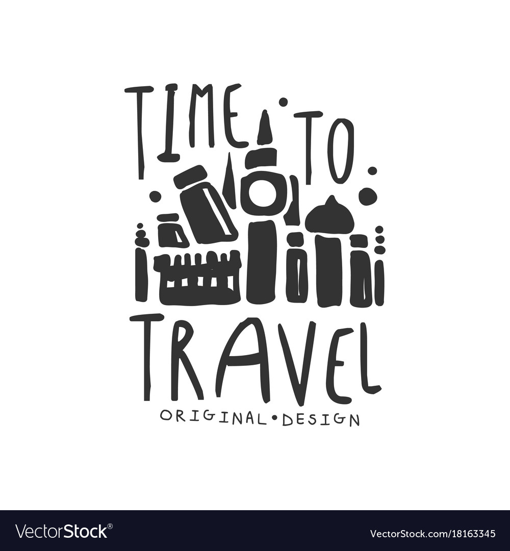 Time to travel logo with traveler accessories