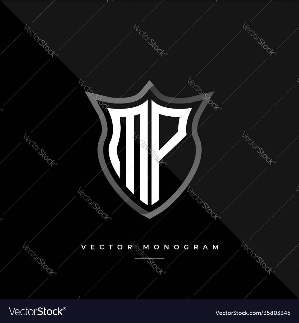 Trendy mp monogram on shield isolated dark