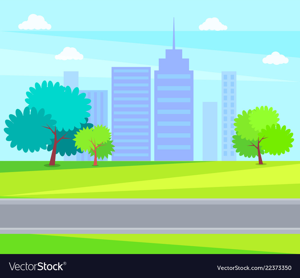 City park green trees on background skyscrapers Vector Image