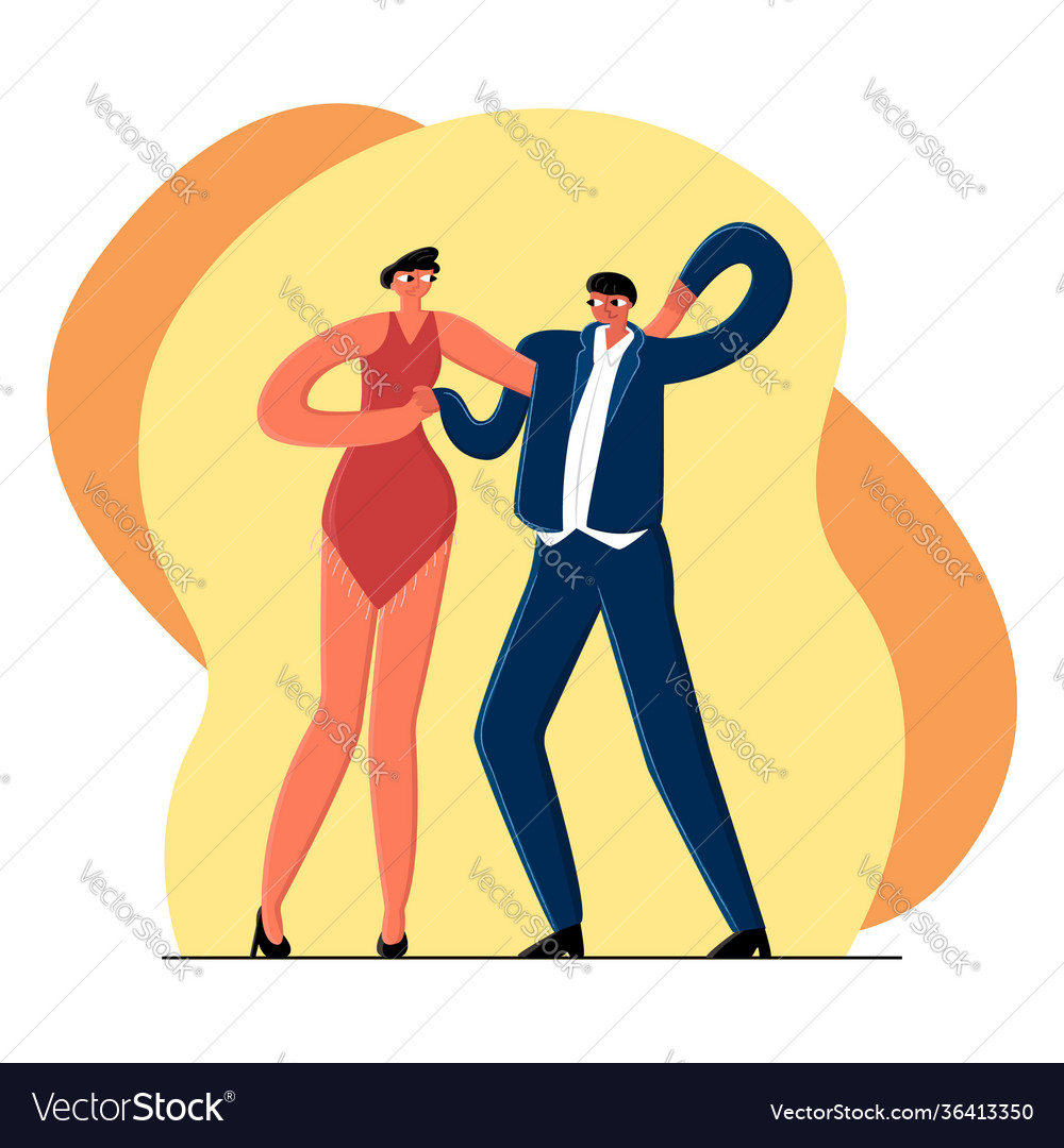 Flat image young couple dancing salsa