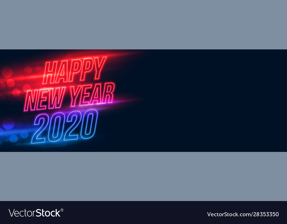 Happy New Year Neon Glowing Banner With Text Space