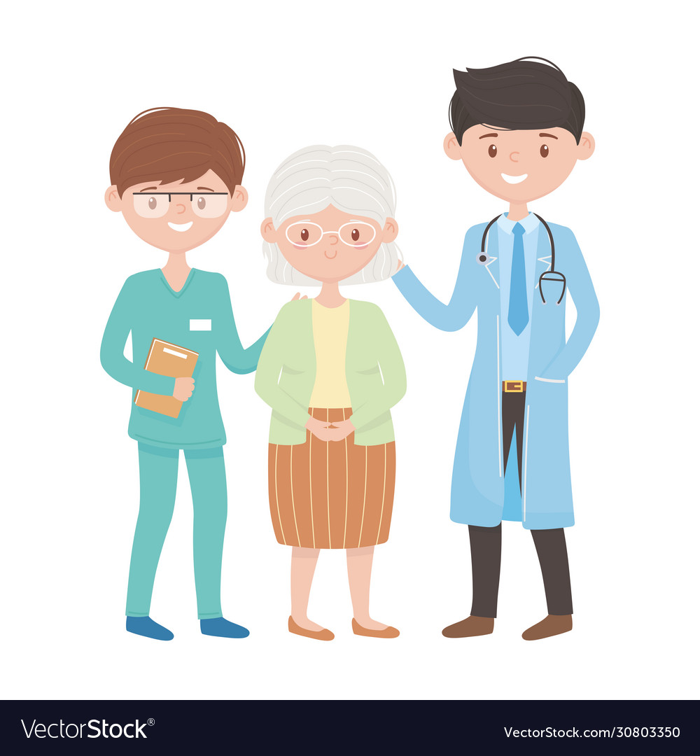 Isolated men doctors and old woman design Vector Image