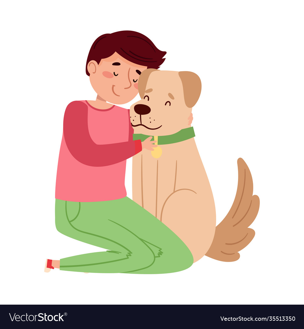 Man sitting with his dog and stroking Royalty Free Vector