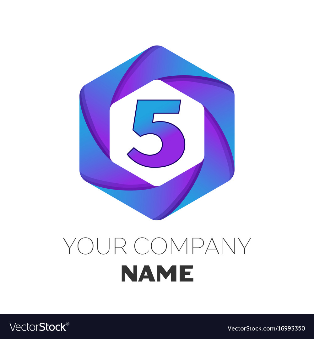 Number five logo in the colorful hexagonal Vector Image