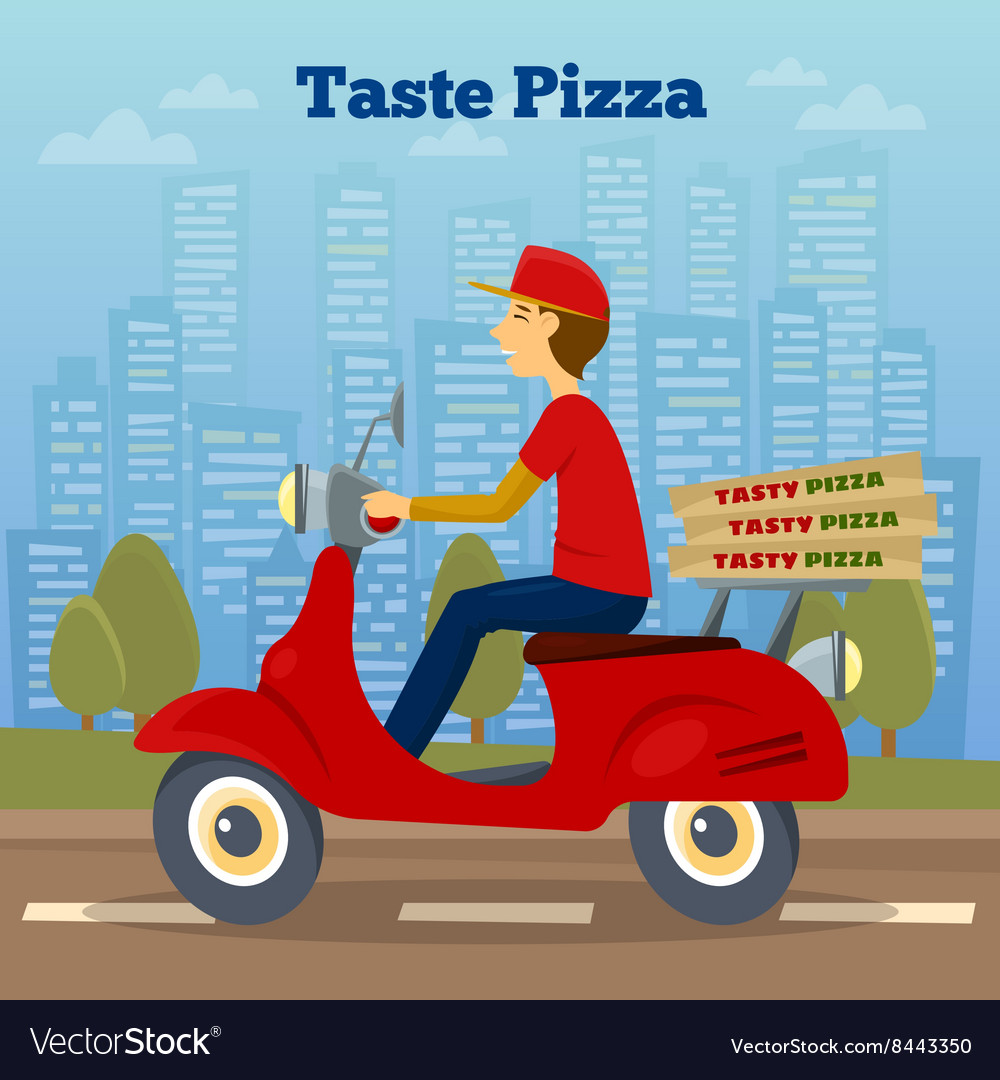 Pizza courier on scooter delivery