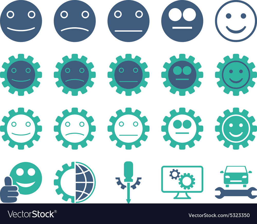 Tools and smile gears icons