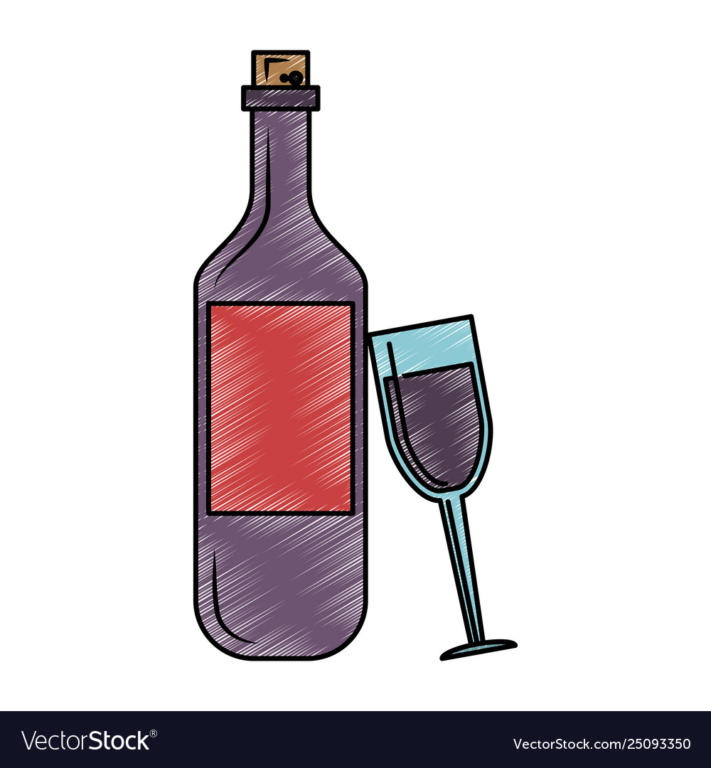 Wine bottle and cup scribble Royalty Free Vector Image