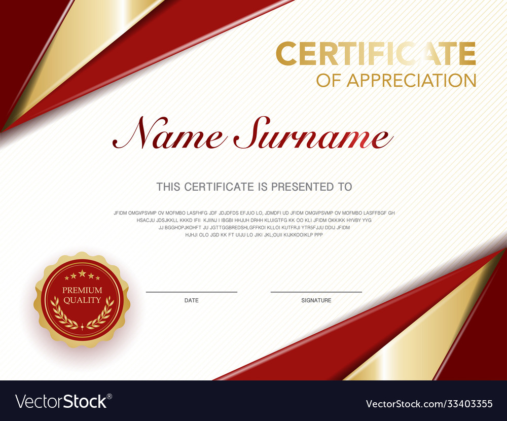 Diploma certificate template red and gold color Vector Image