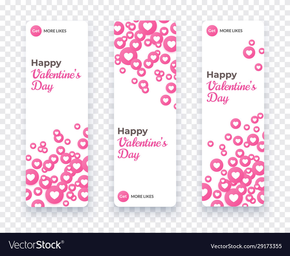 Happy valentine day banner set vertical card vector image Happy valentine day banner set vertical card