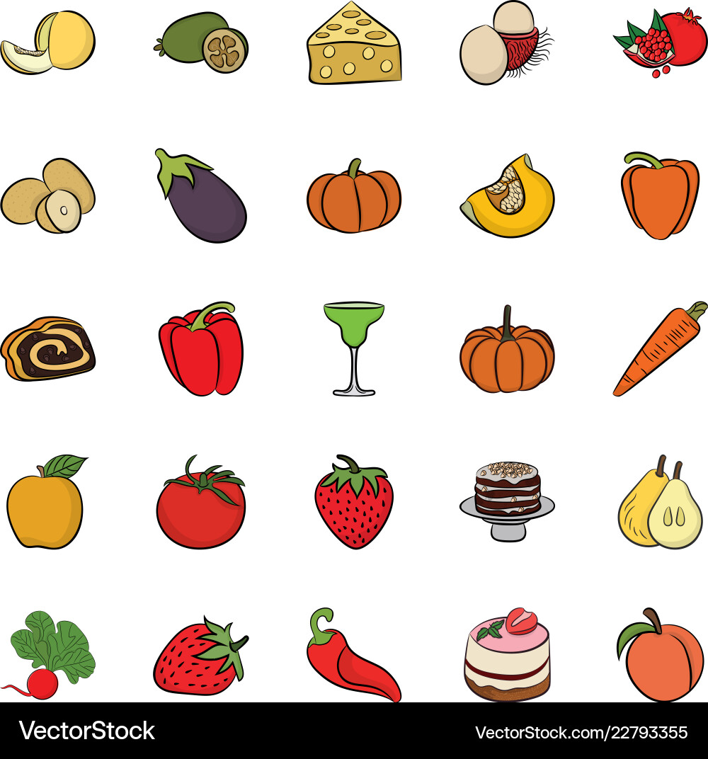 Set hand drawn food icons Royalty Free Vector Image