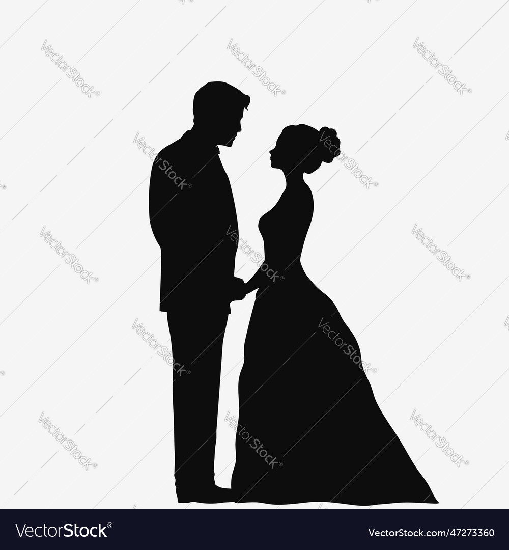 Bride and groom black silhouette Royalty Free Vector Image