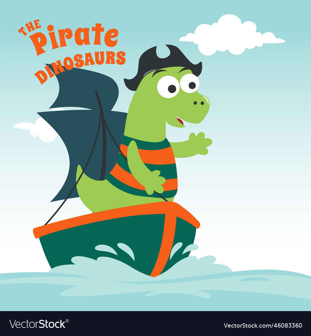 Dinosaur pirate on a ship at the sea Royalty Free Vector